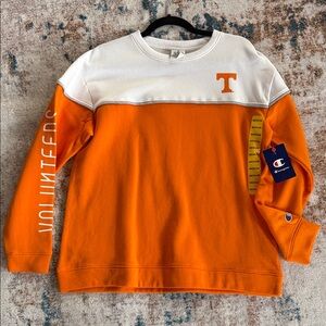 Champion Men's Bold Orange and White Crewneck Sweater